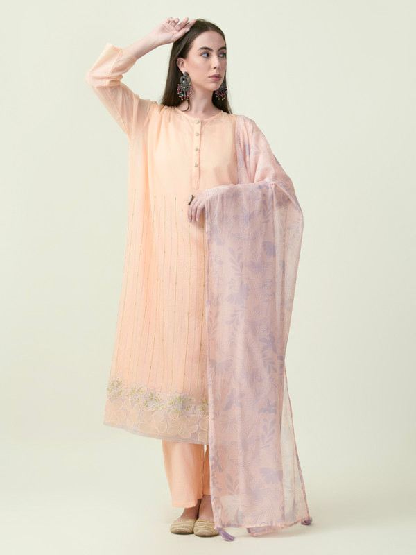 Albion Premium Ladies Adheshwar Ethnic Peach Kurti Set