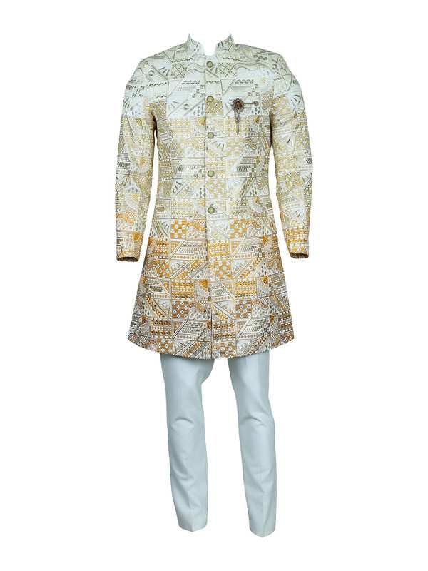 Albion Mens Mens Ethinic Haldi Indo Western Suit