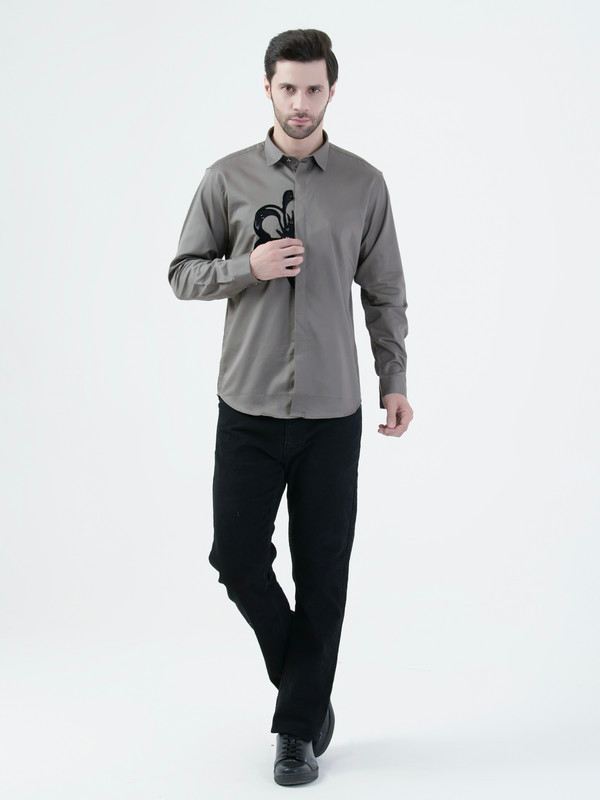 Albion Mens Brownish Shirt Full Sleeve