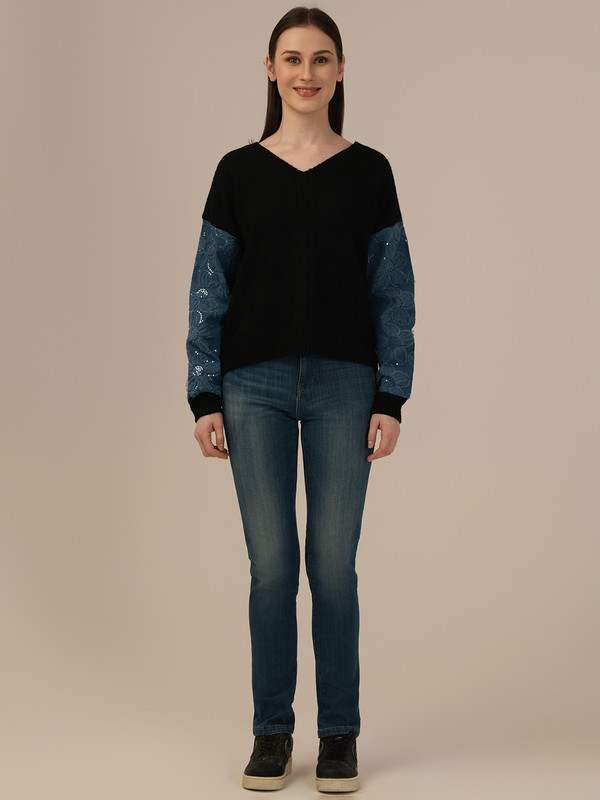 Albion Casual Winter Black Woolen top