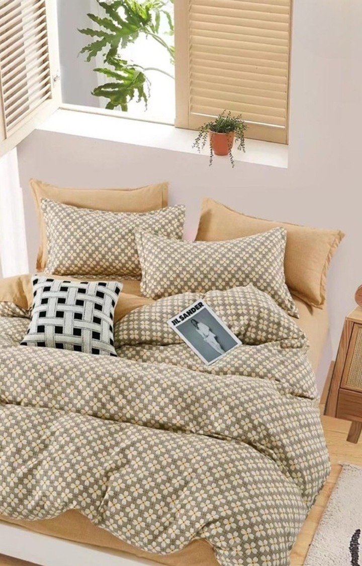 King Size Fully Elastic Fitted Bedsheet Double Bed with 2 Pillow Covers, 300 TC Cotton Feel Glace Cotton