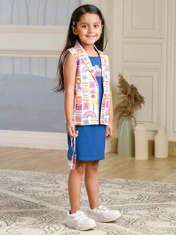 ALBION PREMIUM GIRLS PURE PINK B- DARK BLUE FROCK