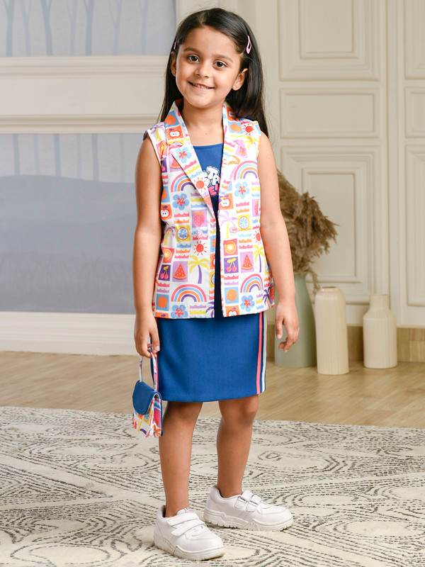 ALBION PREMIUM GIRLS PURE PINK B- DARK BLUE FROCK
