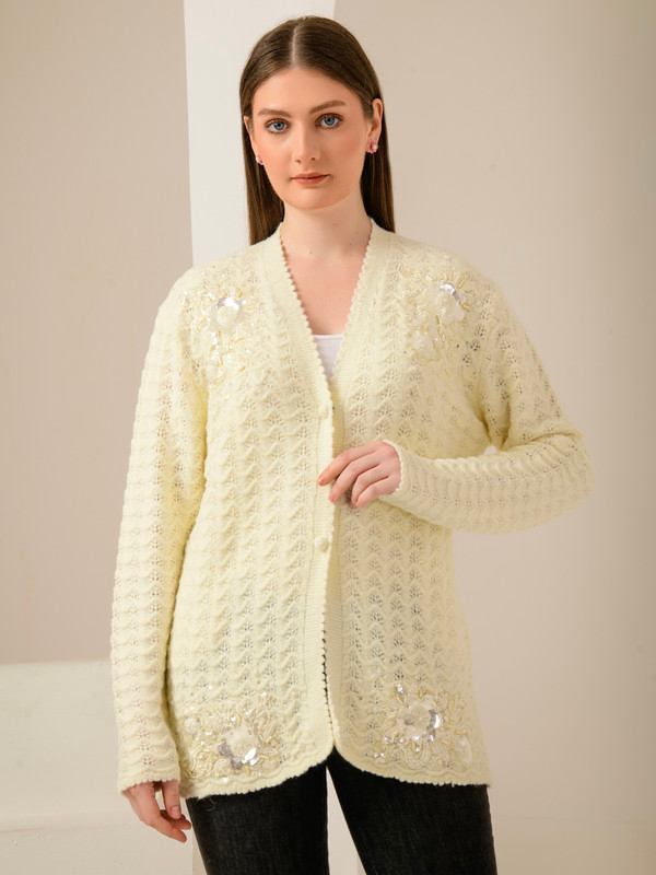 ALBION SMART OFF WHITE LADIES WINTER CARDIGAN