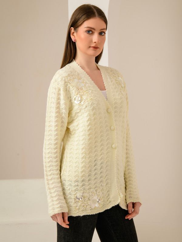 ALBION SMART OFF WHITE LADIES WINTER CARDIGAN