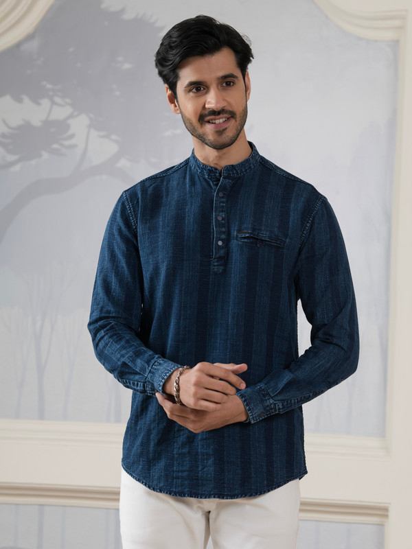 ALBION MENS BUTTERFLY NAVY SHORT KURTA
