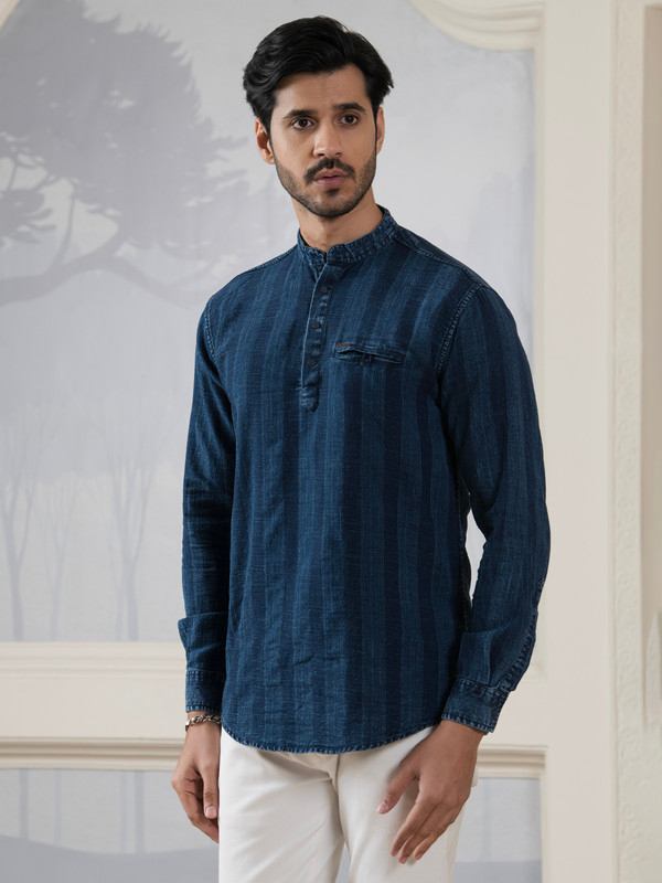 ALBION MENS BUTTERFLY NAVY SHORT KURTA