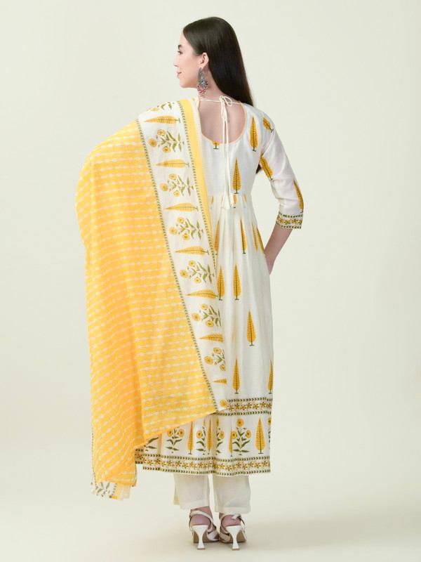 Albion Premium Ladies Knit Plus Ethnic Cream Kurti Set