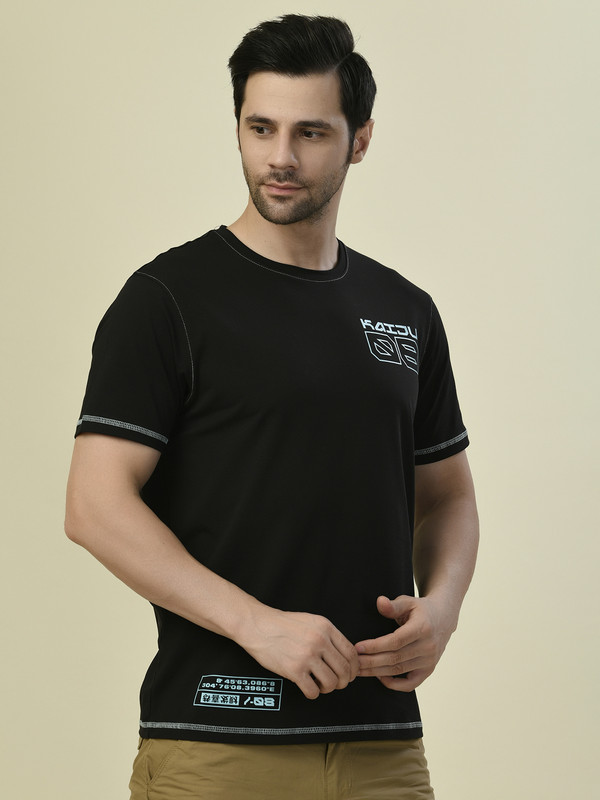 ALBION PREMIUM CYAN BLACK MENS T-SHIRT
