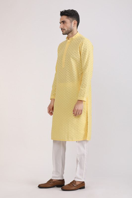 Albion Mens Primume Yellow Kurta Pyjama