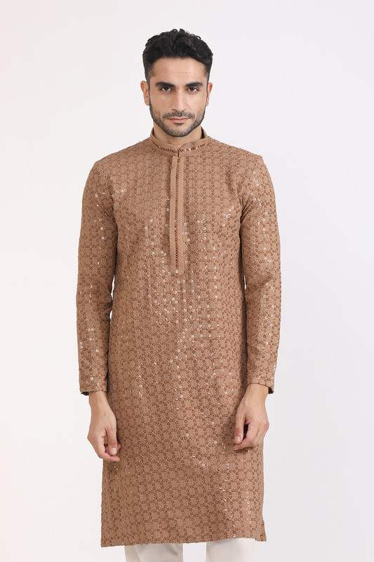 Albion Mens Primume Brown Kurta Pyjama