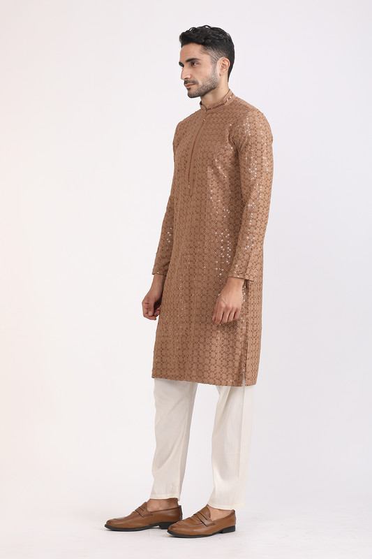 Albion Mens Primume Brown Kurta Pyjama