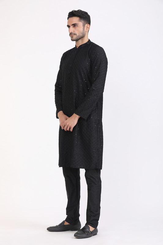 Albion Mens Primume Black Kurta Pyjama