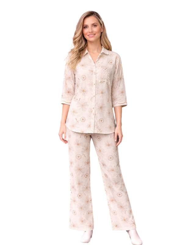 Albion Beige Embroidered Co-Ord Set for Women | Premium Shirt & Pant Set | Elegant Designer Outfit