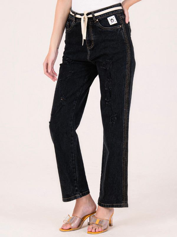 Albion Women Black Smart Straight Jeans