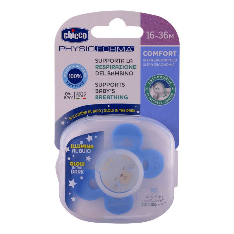 CHICCO NIPPLE SOOTHER COMFORT BLUE LUMI12/16-36M