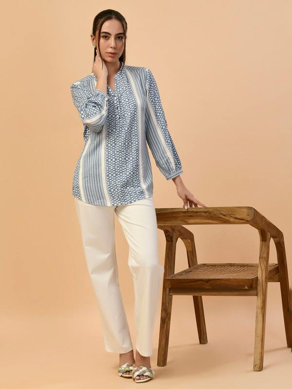 ALBION PREMIUM LADIES INK.BLUE BLOUSON TOP