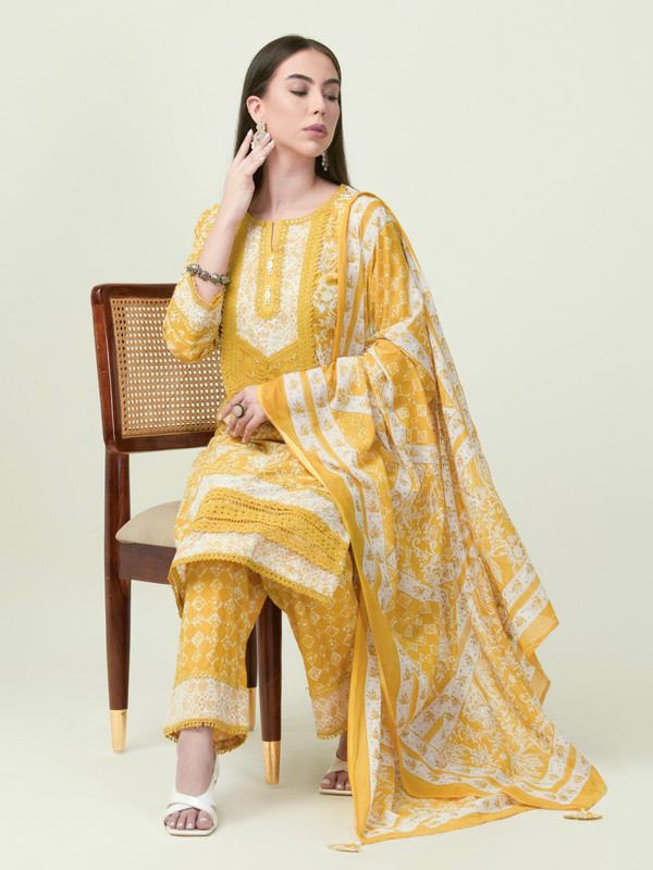 Albion Premium Ladies Prettyone Ethnic Gold Kurti Set