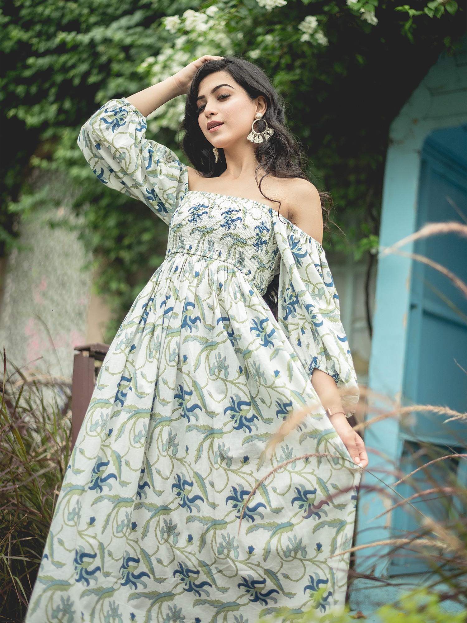 Alice18 Women's Blossom Smocked Midi Corset Dress – Timeless Floral Elegance