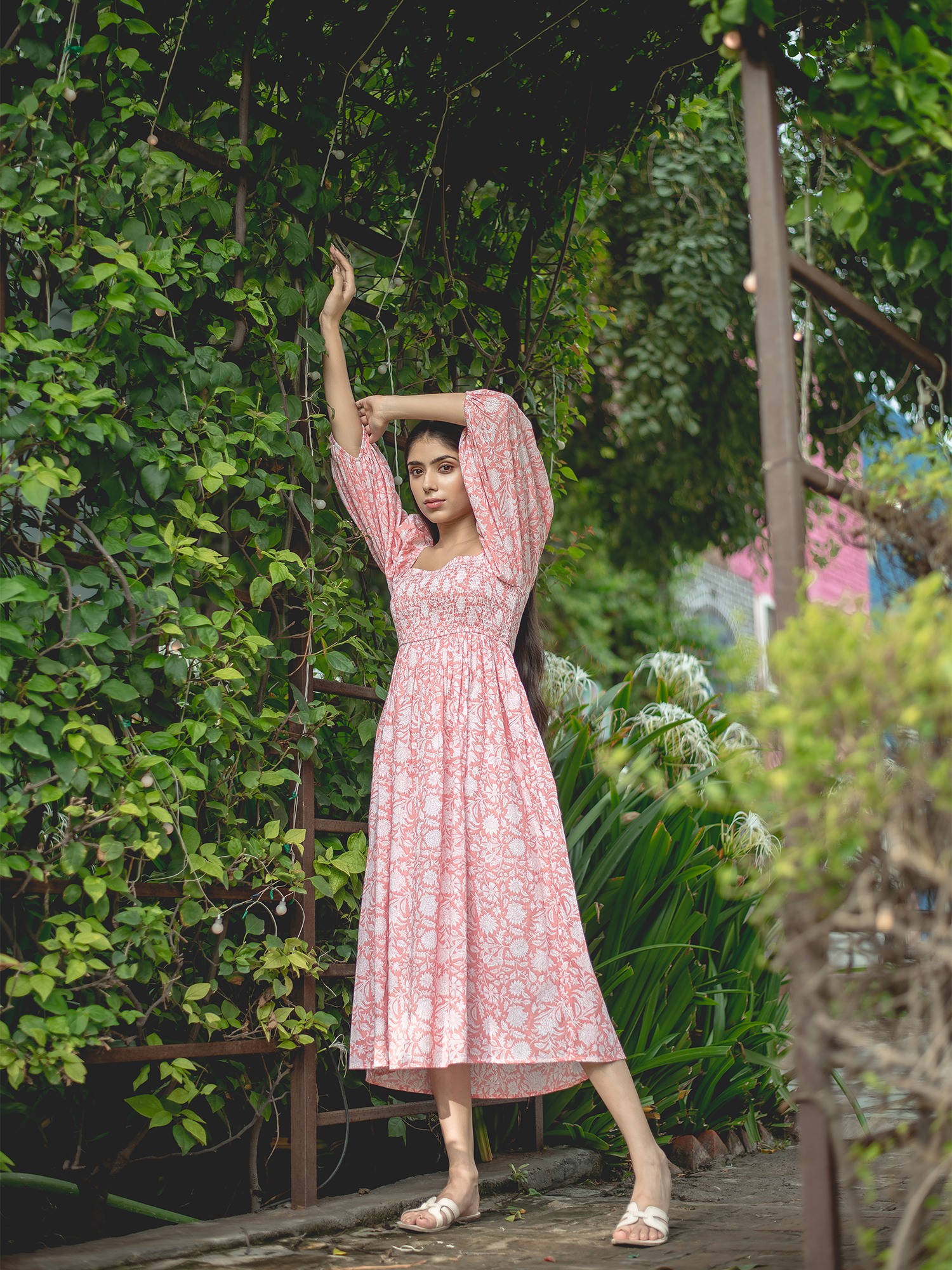 Alice18 Women's Rose Smocked Midi Dress – Effortless Charm & Grace