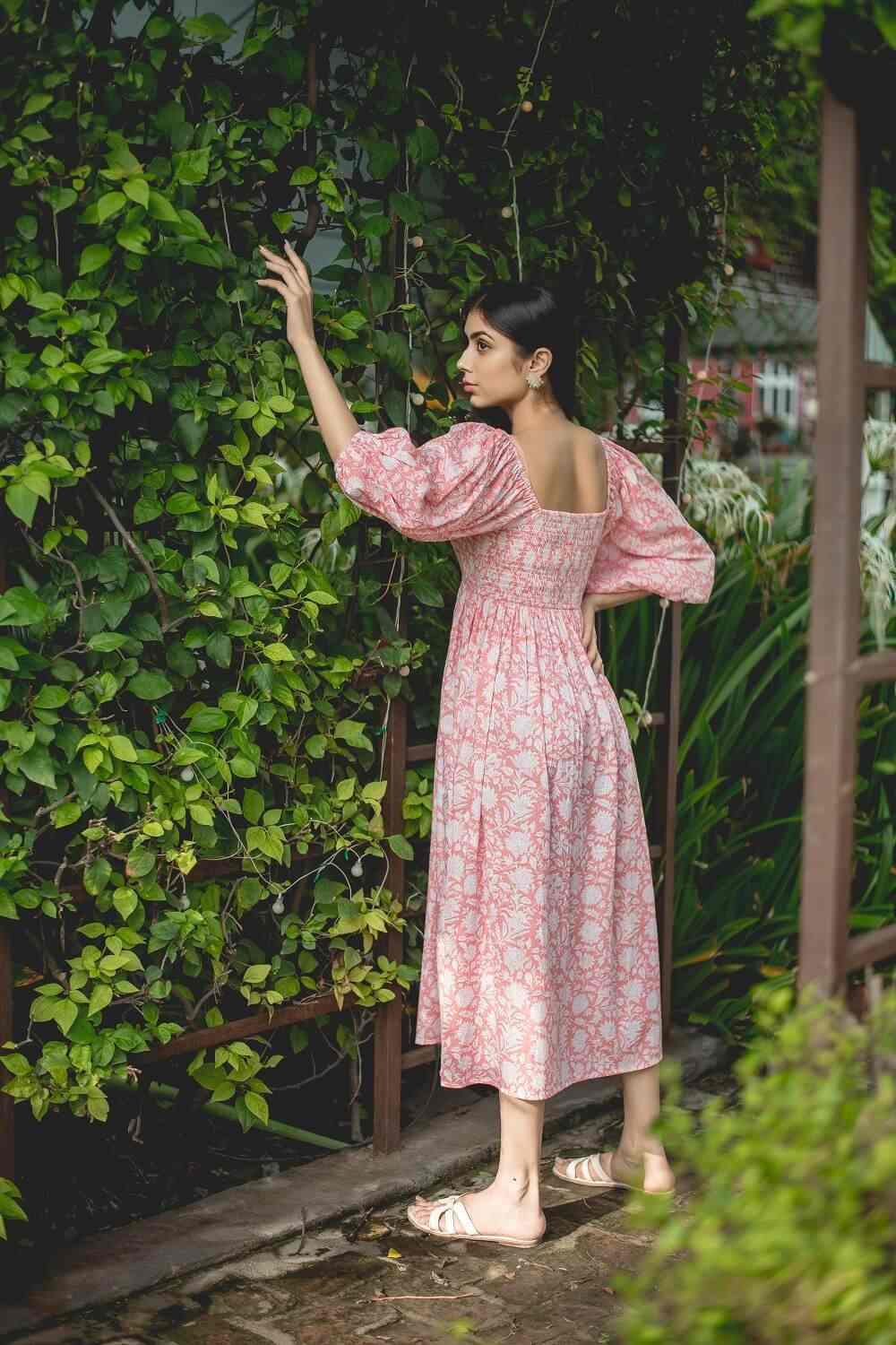 Alice18 Women's Rose Smocked Midi Dress – Effortless Charm & Grace