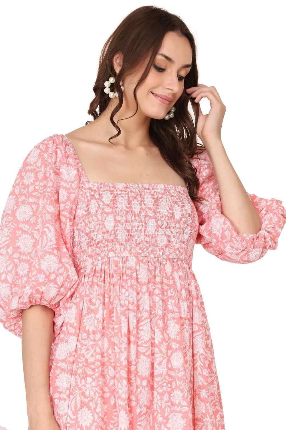 Alice18 Women's Rose Smocked Midi Dress – Effortless Charm & Grace