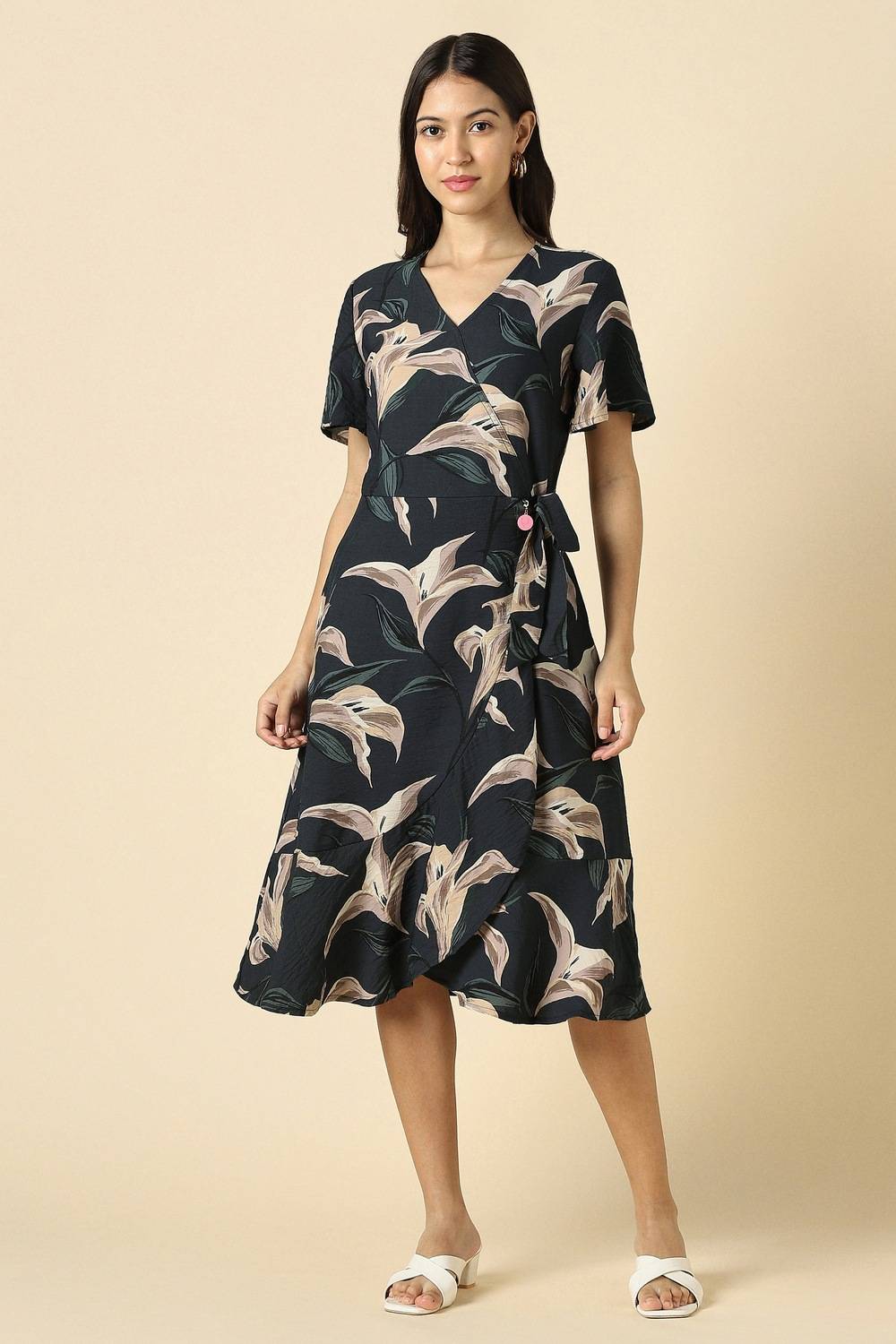 Women Navy Print Casual Dress
