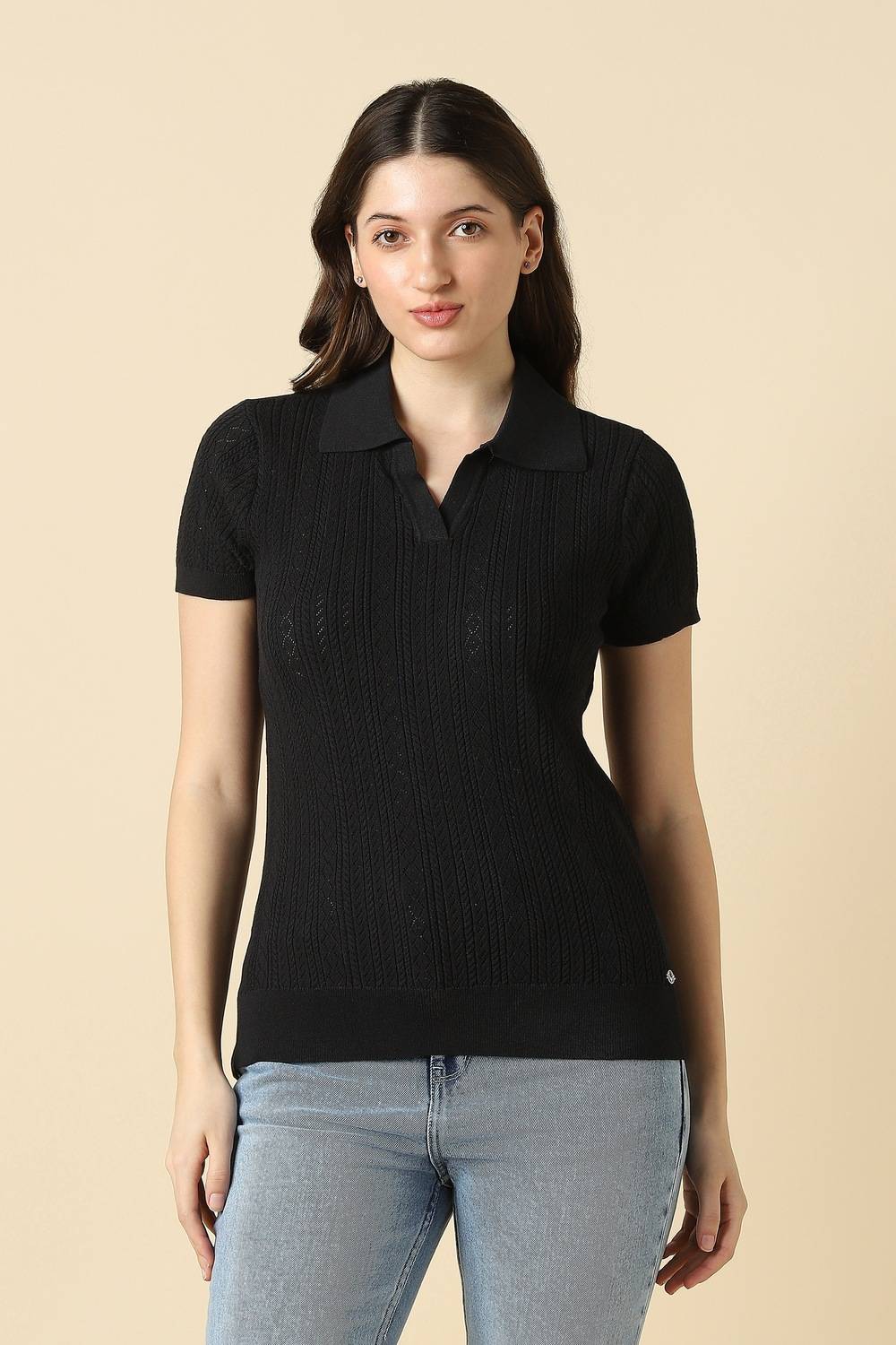 Women Black Textured Casual Top
