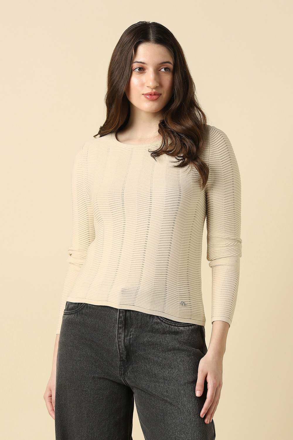 Women Beige Textured Casual Top