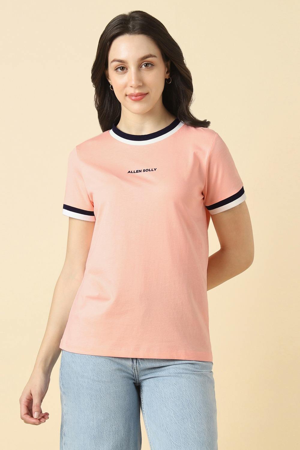 Women Peach Solid Casual T-shirt