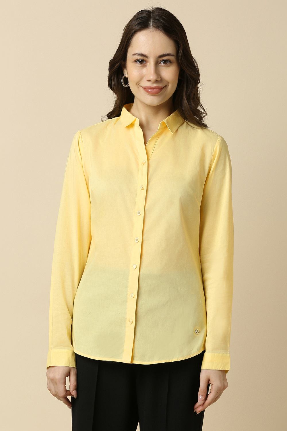 Women Yellow Solid Long Sleeves Shirt