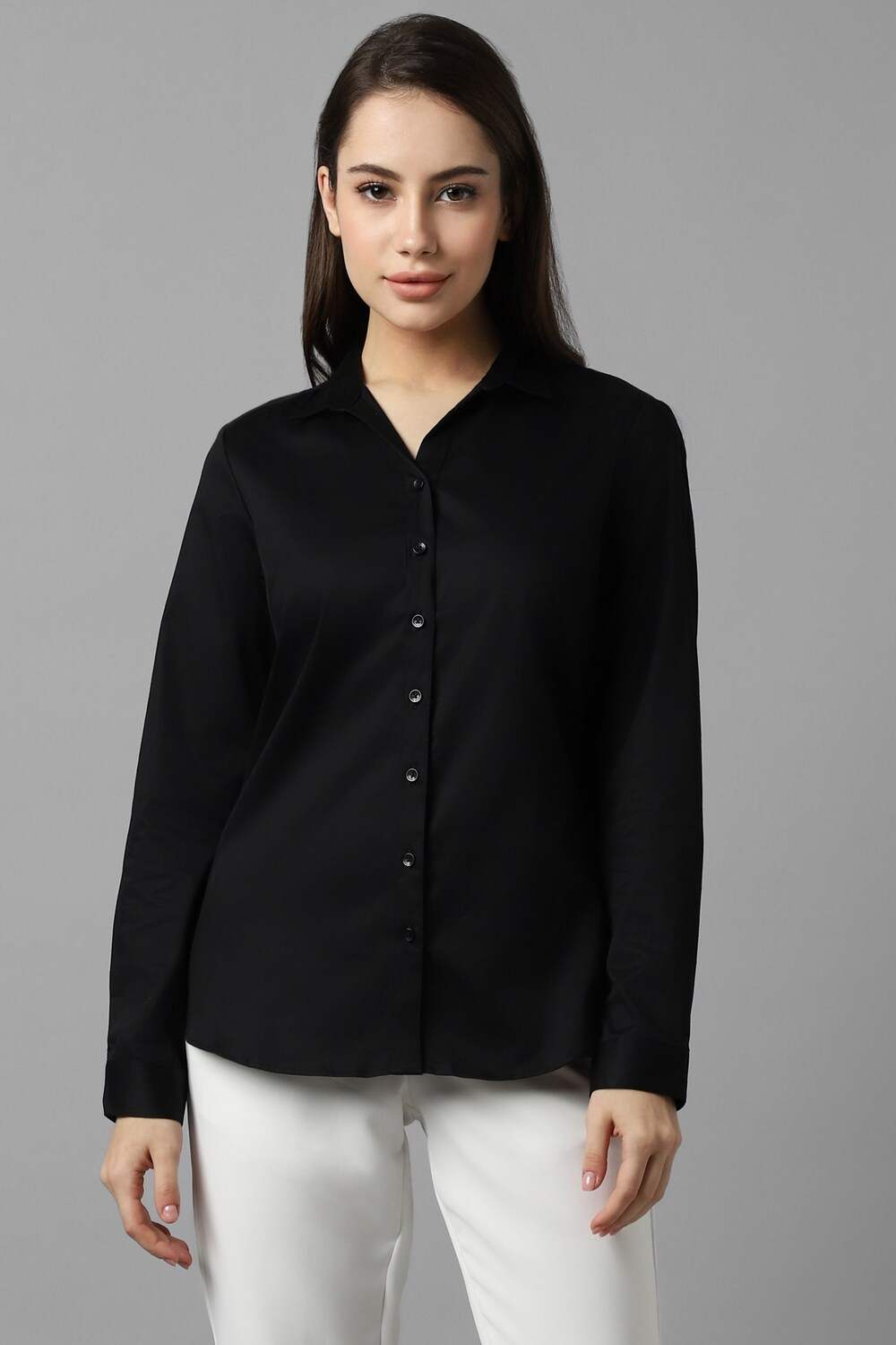 Women Black Solid Long Sleeves Shirt