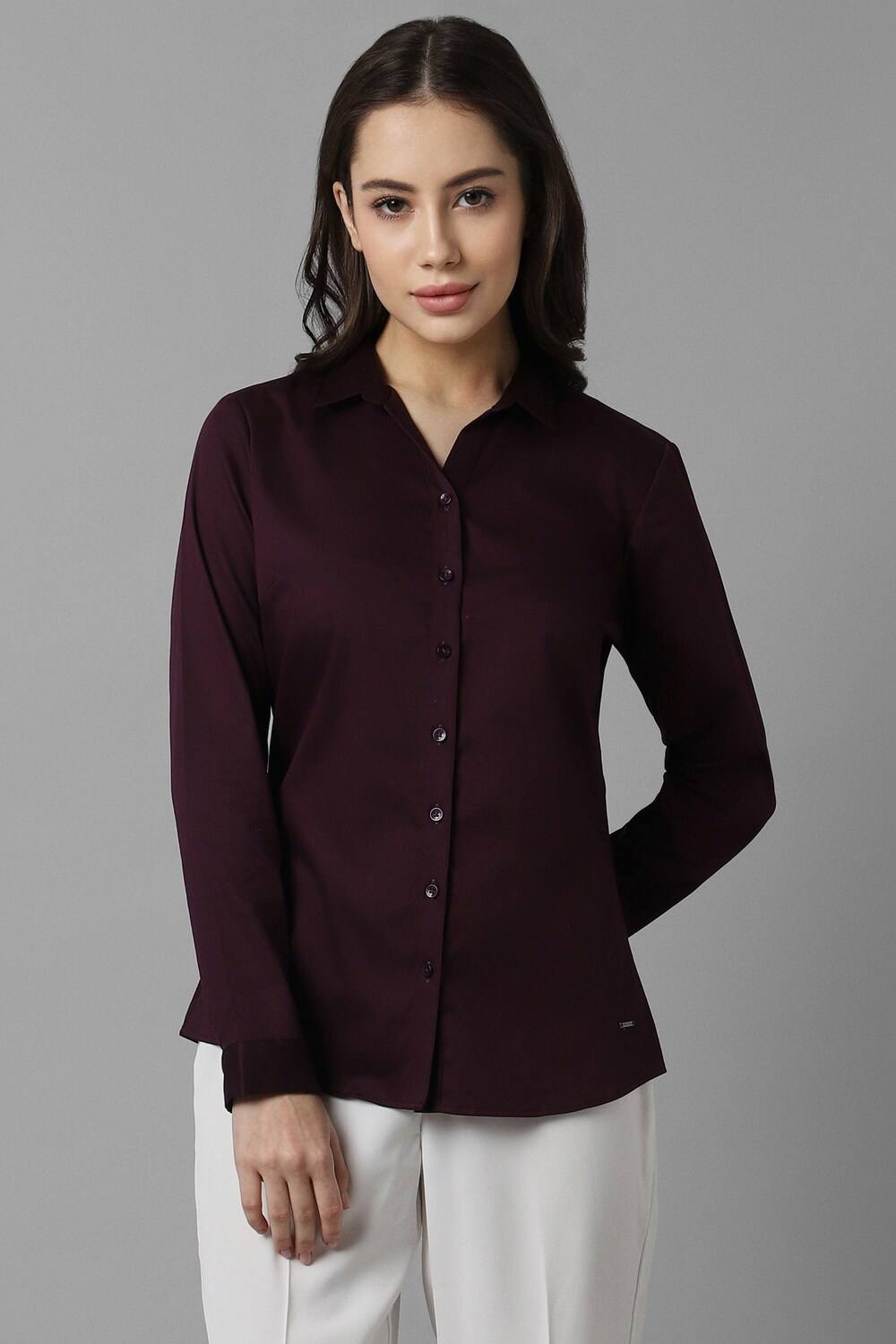 Women Purple Solid Long Sleeves Shirt
