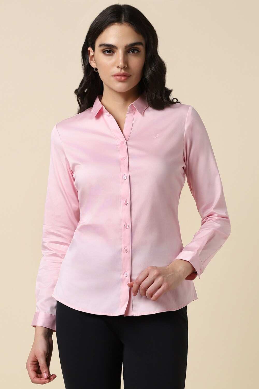 Women Pink Solid Long Sleeves Shirt