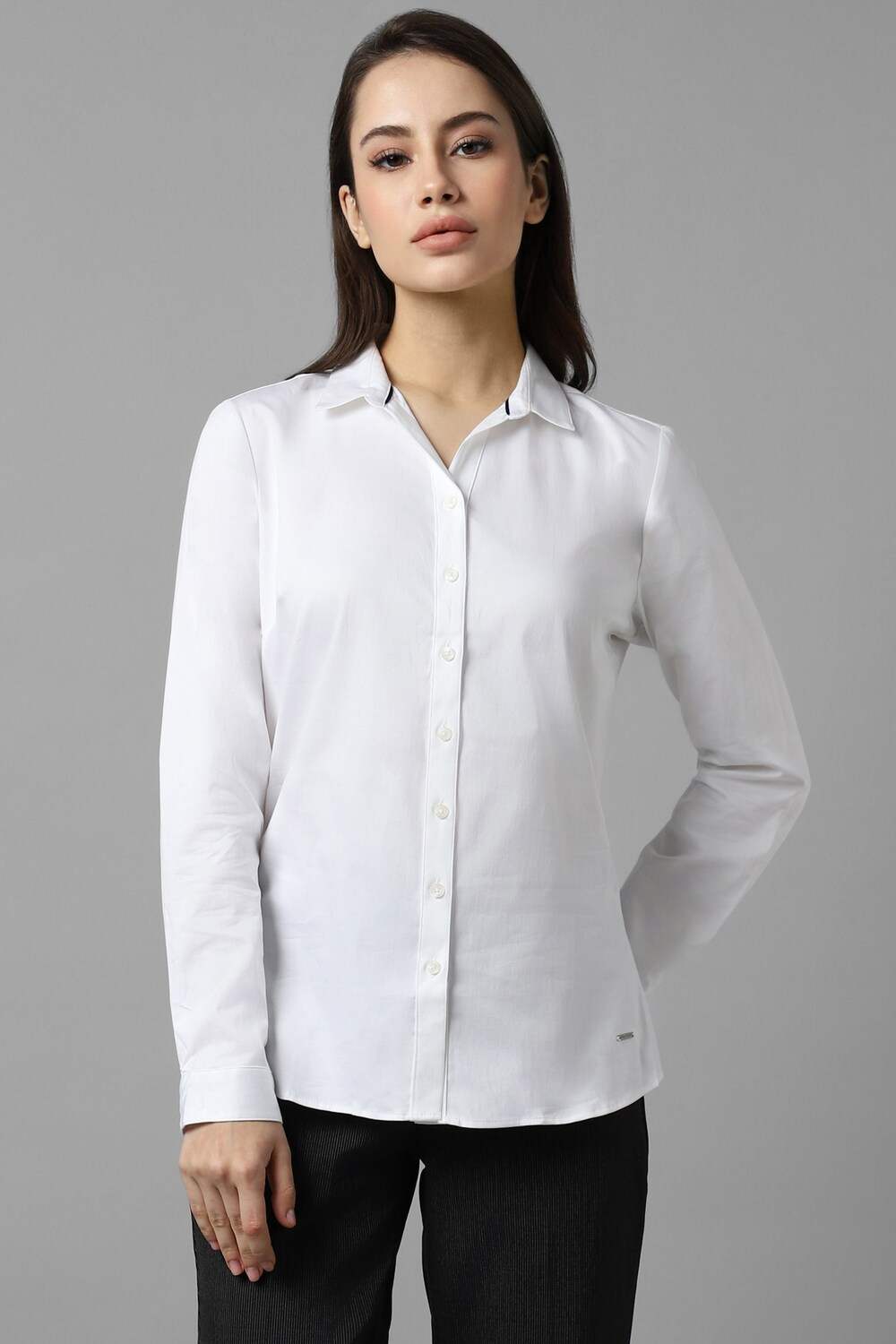 Women White Solid Long Sleeves Shirt