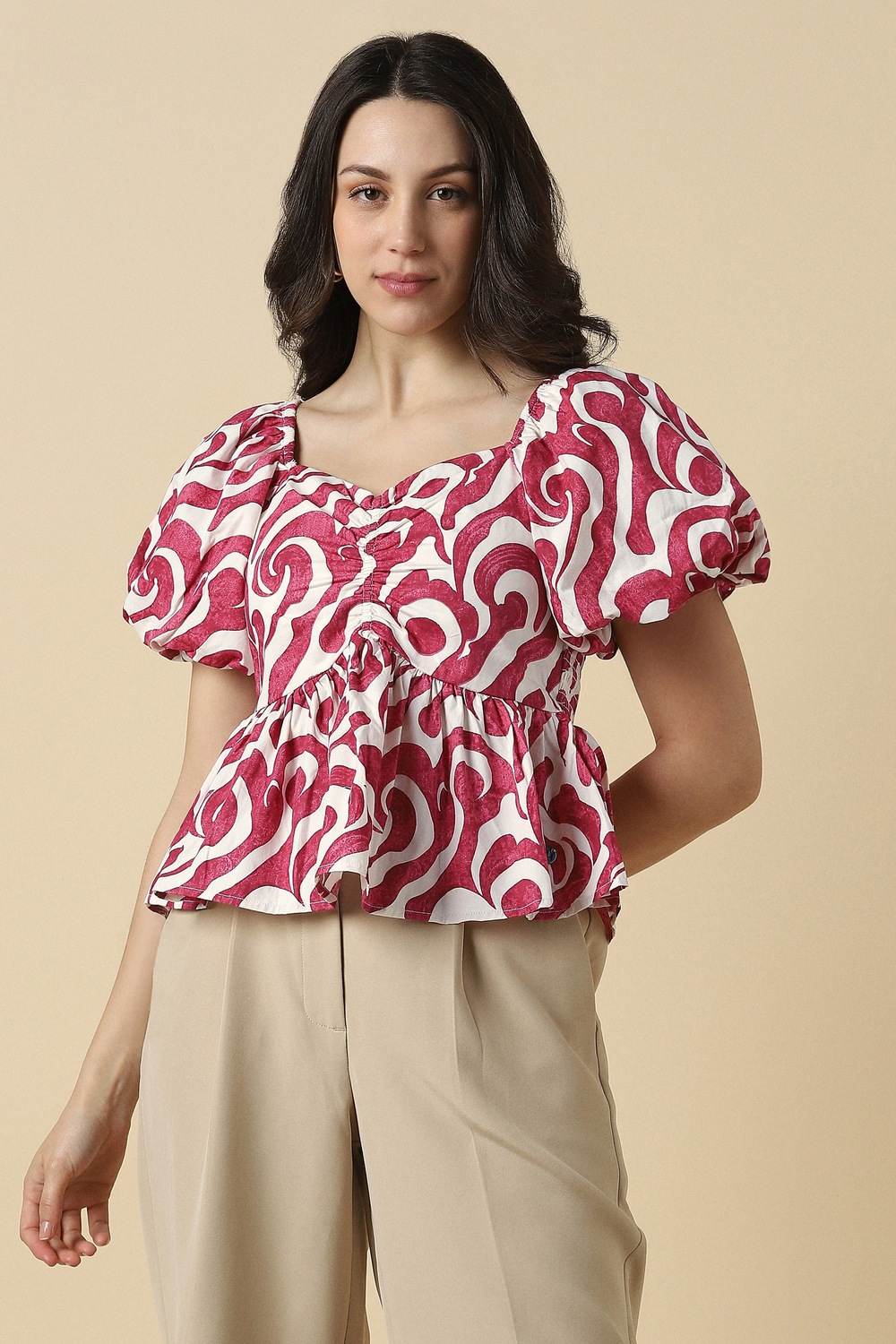 Women Pink Print Casual Top