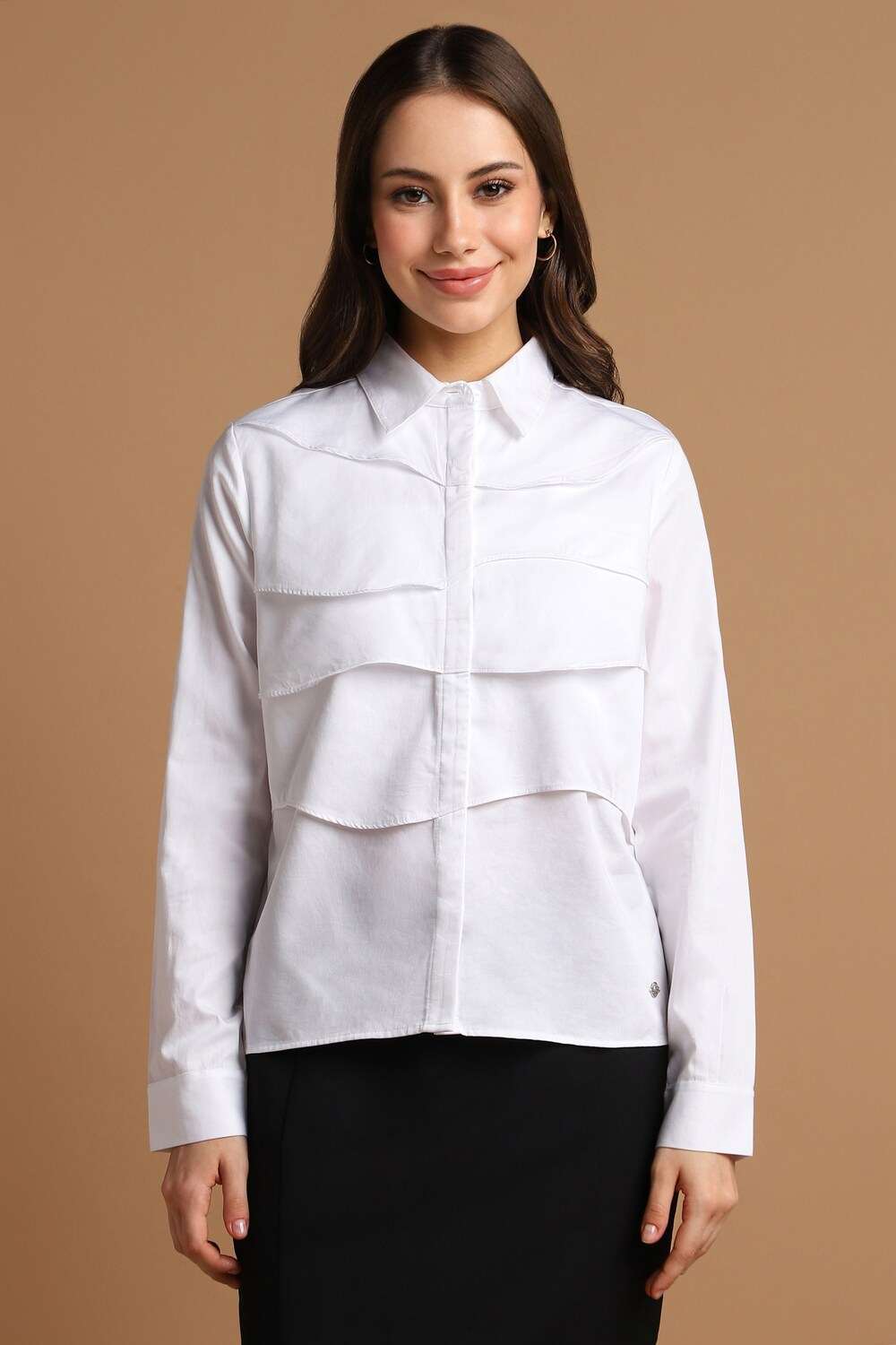Women White Solid Long Sleeves Shirt