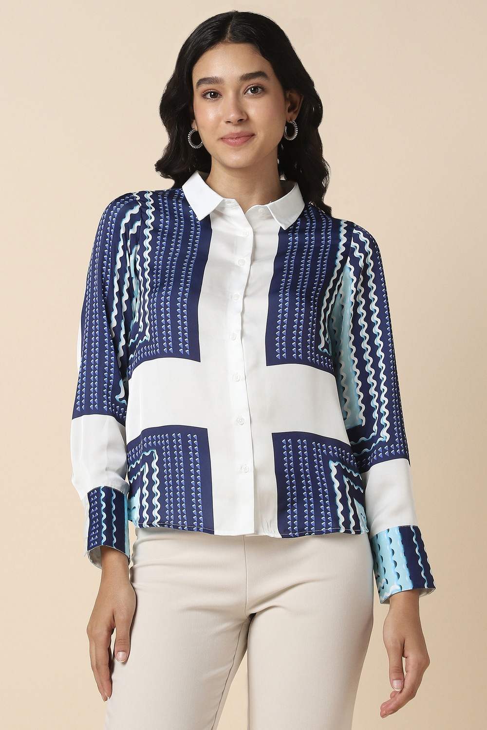 Women White Printed Long Sleeves Shirt