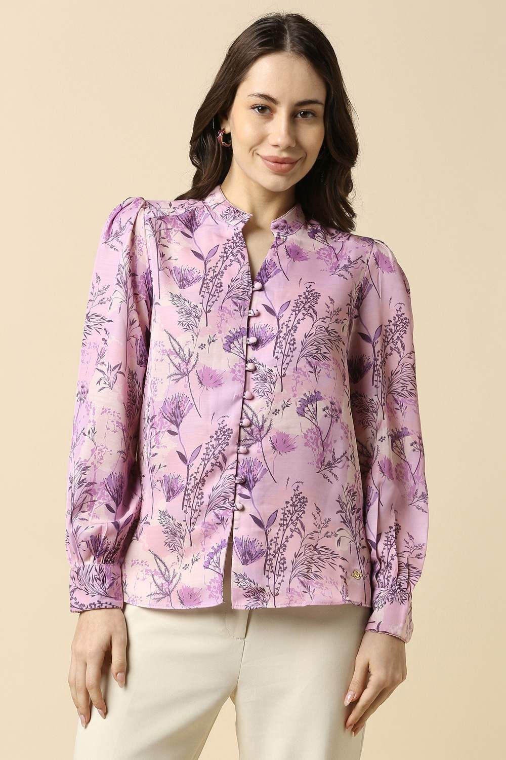Women Purple Printed Long Sleeves Shirt