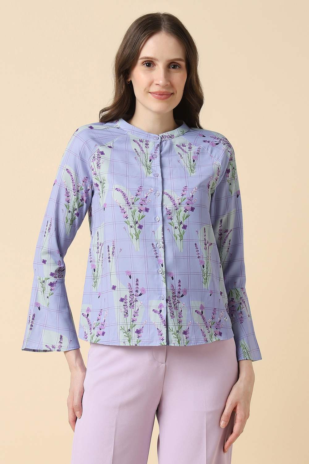 Women Purple Printed Long Sleeves Shirt