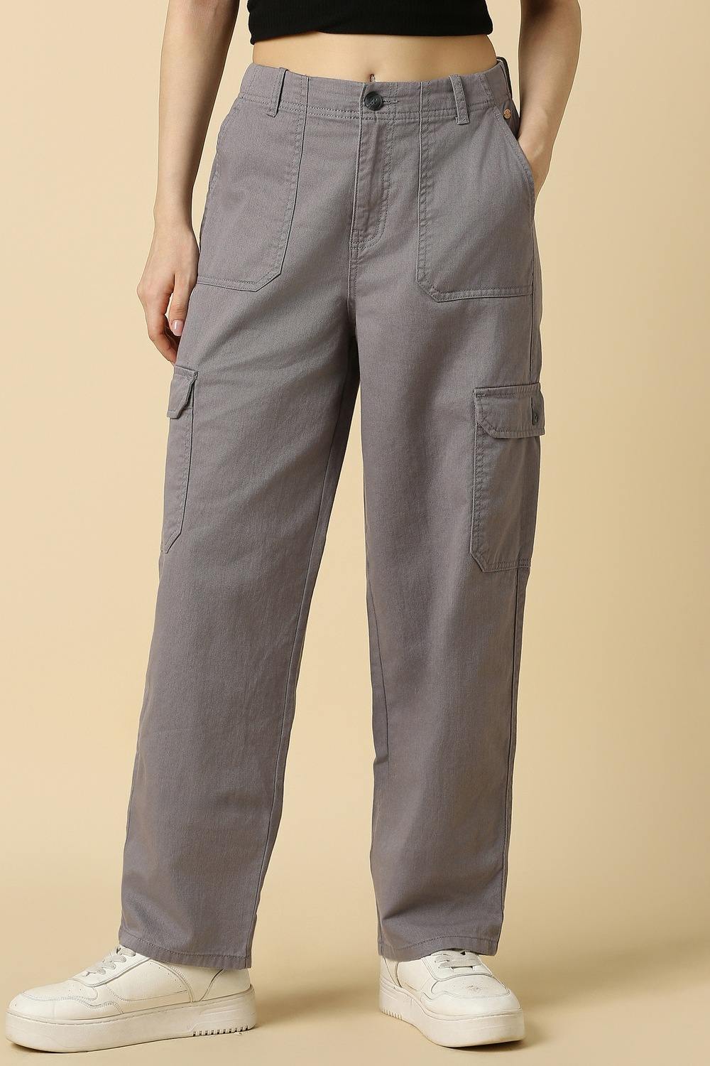 Women Grey Solid Casual Trousers