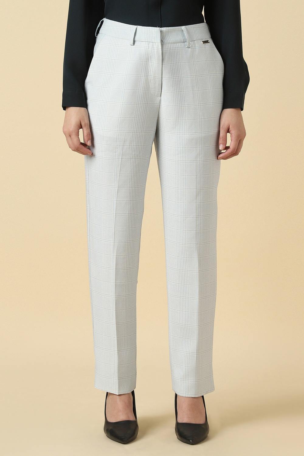 Women Blue Check Formal Trousers