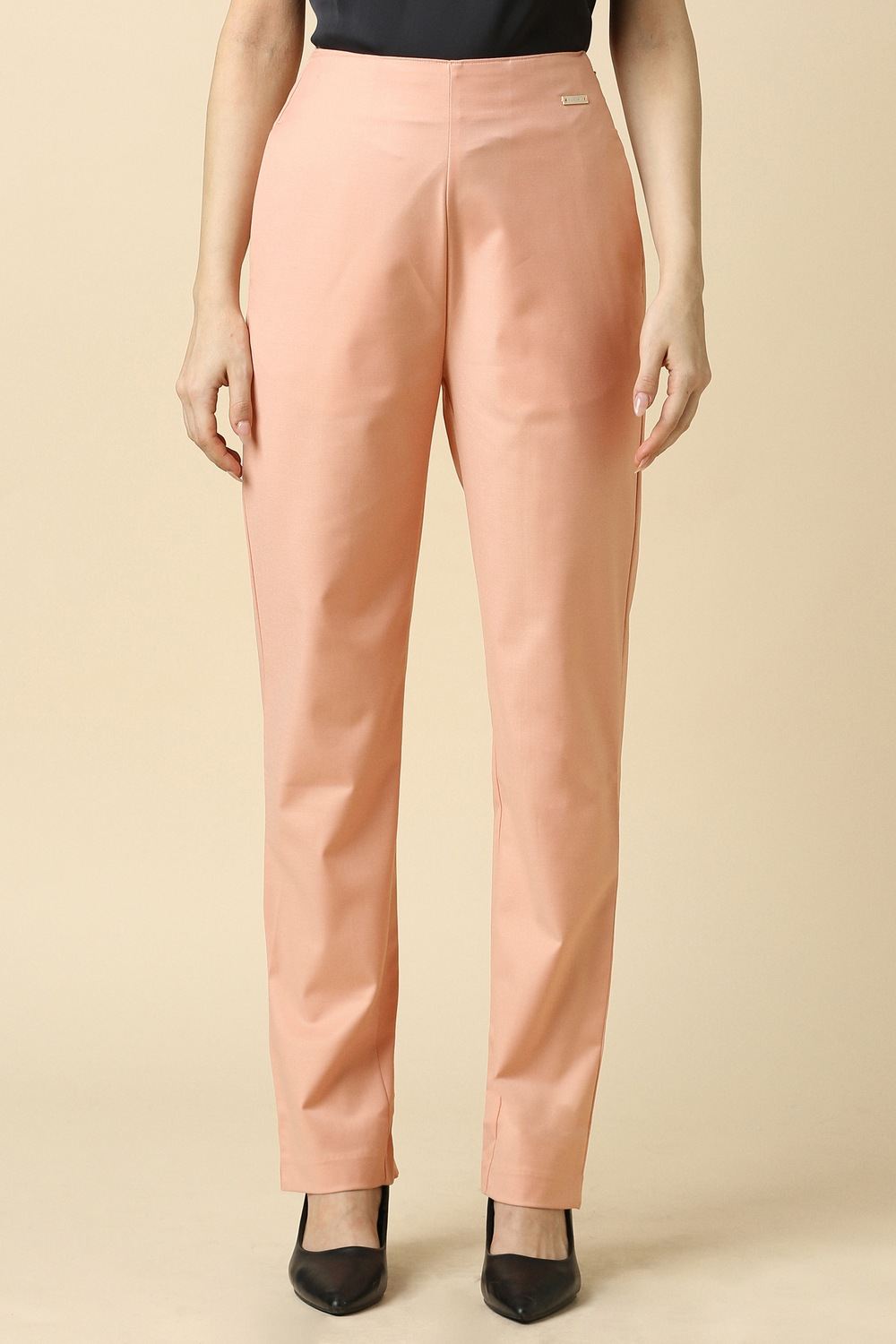 Women Peach Solid Formal Trousers