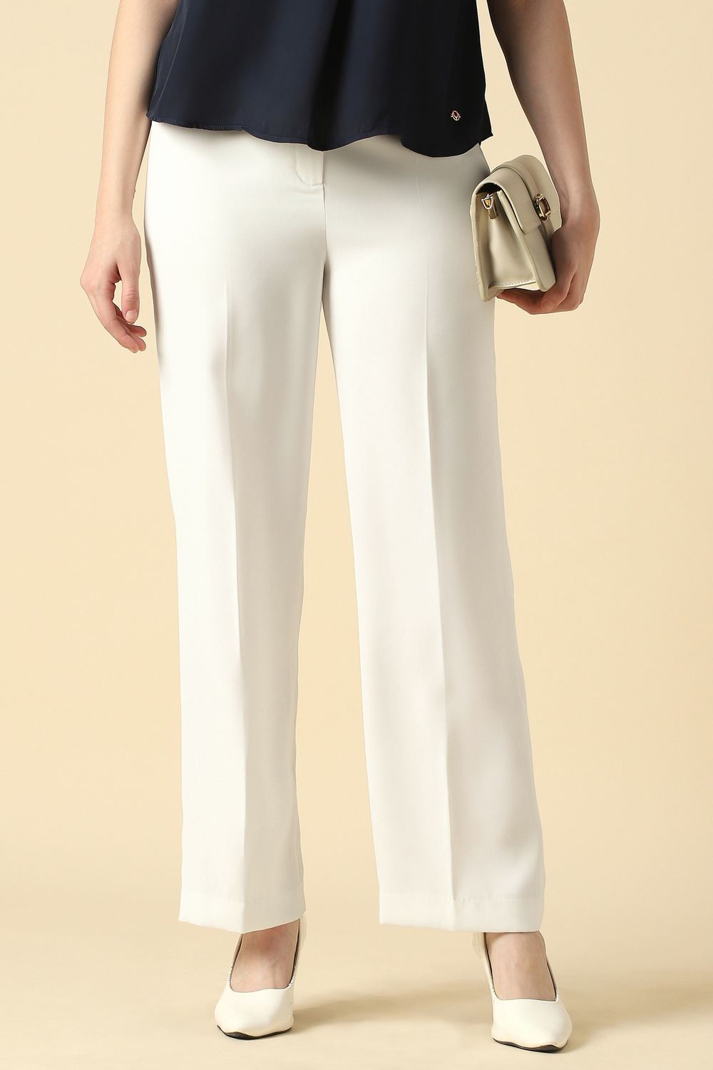 Women White Solid Formal Trousers