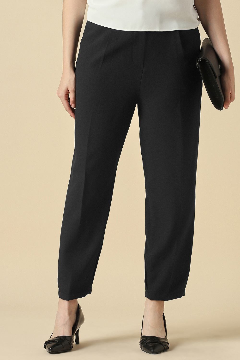Women Black Solid Formal Trousers