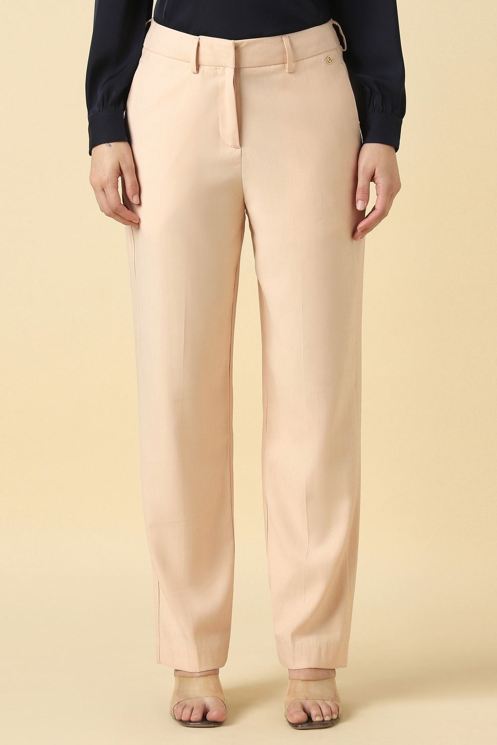 Women Beige Solid Casual Trousers