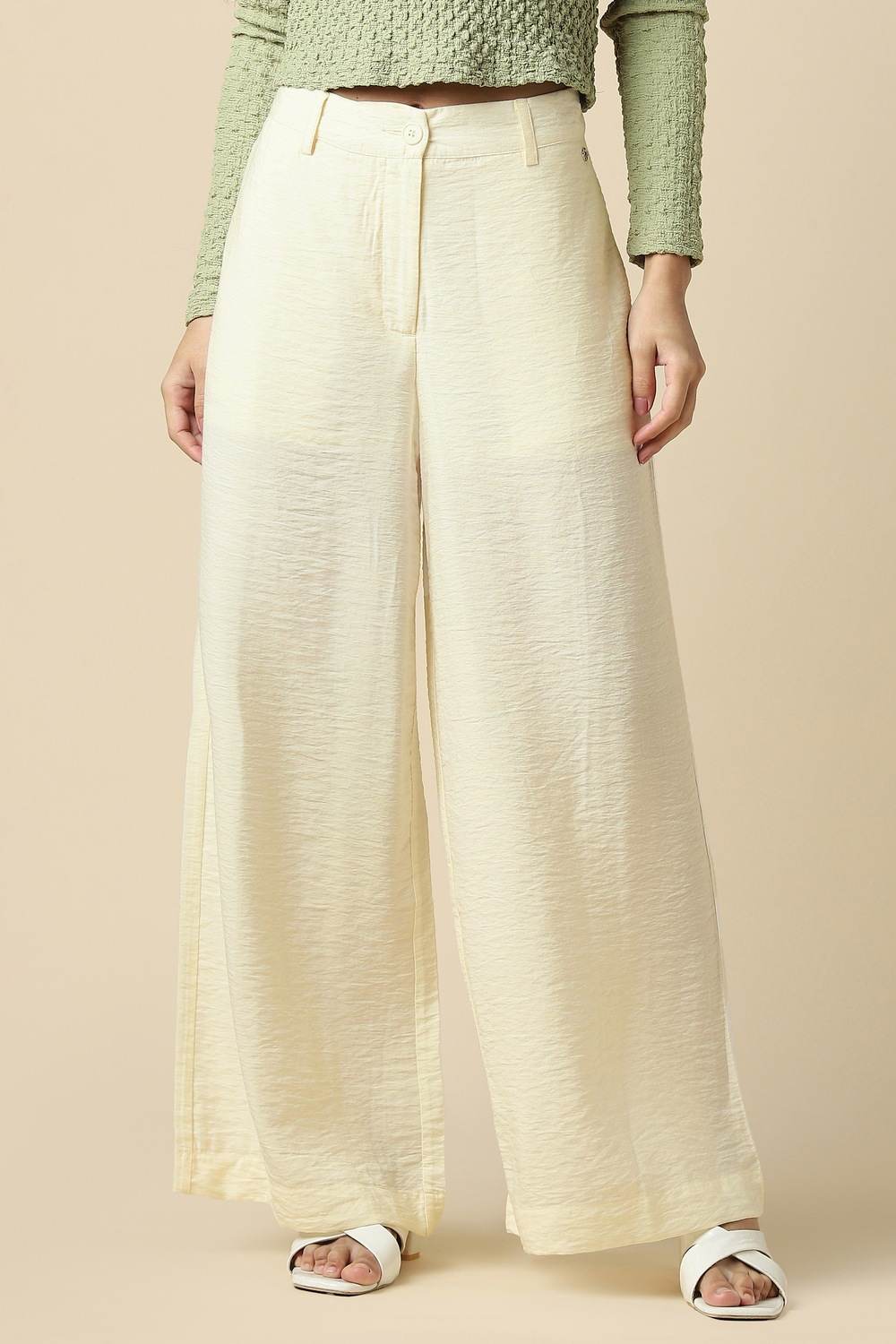 Women Beige Textured Casual Trousers