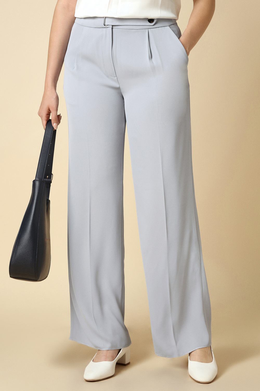 Women Grey Solid Formal Trousers