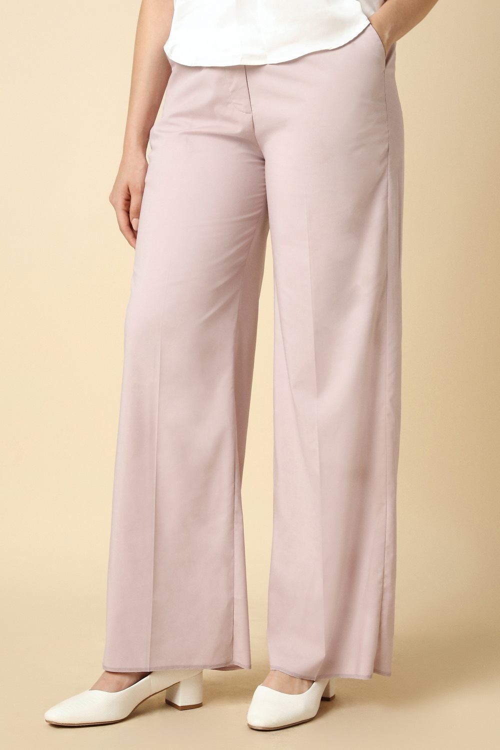 Women Pink Solid Formal Trousers