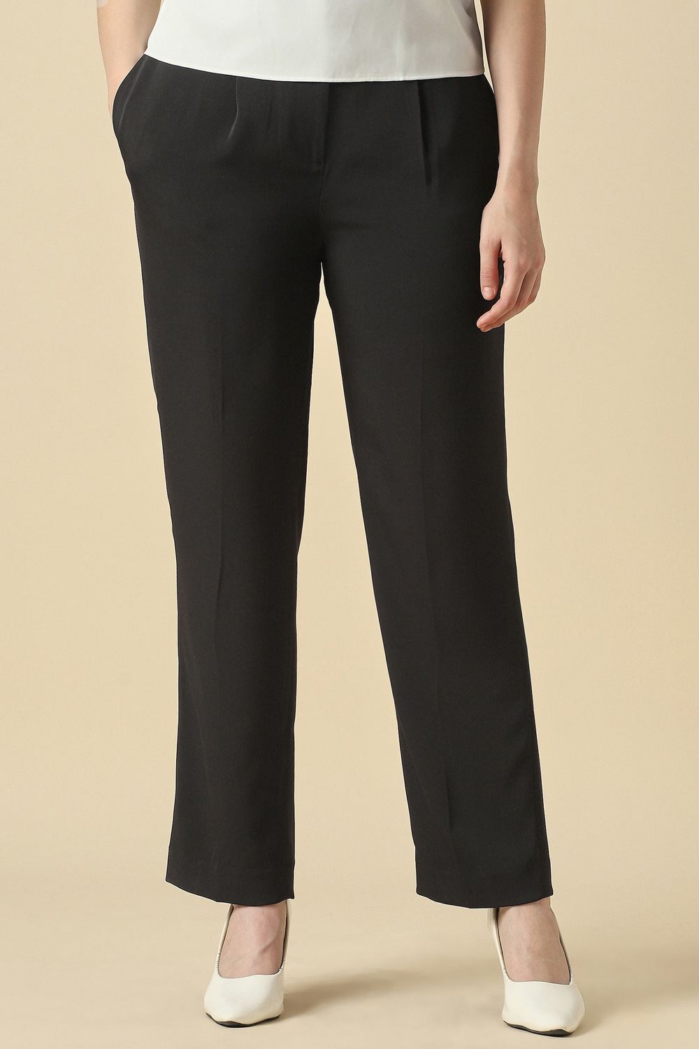 Women Black Solid Formal Trousers